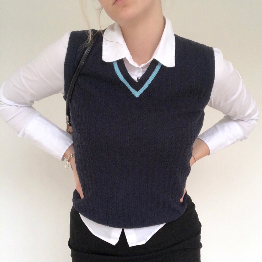Navy Knit Cropped Sweater Vest